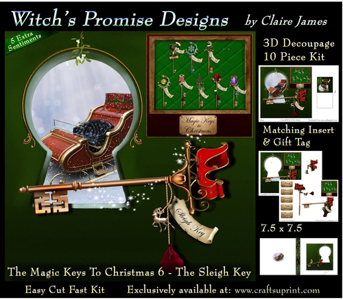 The Magic Keys To Christmas 6 - The Sleigh Key - 3D Decoupage kit + Insert & Gift Tag