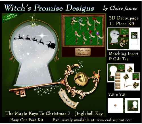 The Magic Keys To Christmas 7 - The Jinglebell Key - 3D Decoupage kit + Insert & Gift Tag