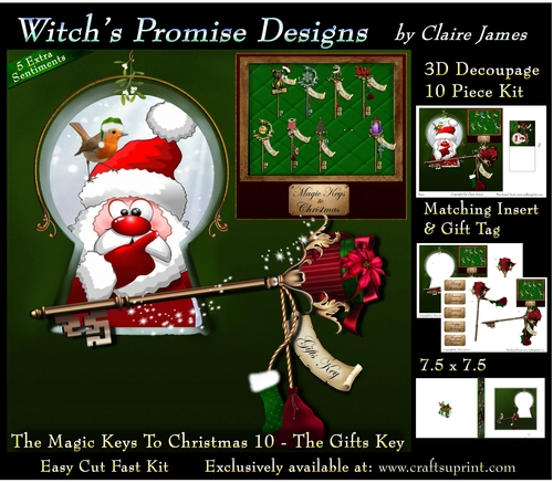 The Magic Keys To Christmas 10 - The Gifts Key - 3D Decoupage kit + Insert & Gift Tag