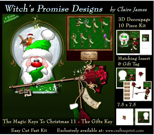 The Magic Keys To Christmas 11 - The Gifts Key - 3D Decoupage kit + Insert & Gift Tag