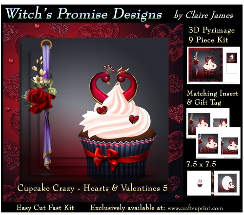 Cupcake Crazy - Valentines 5 - 3D Pyramid kit + Insert & Gift Tag