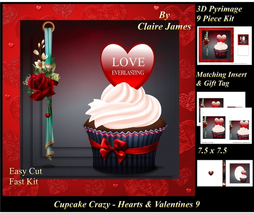 Cupcake Crazy - Valentines 9 - 3D Pyramid kit + Insert & Gift Tag