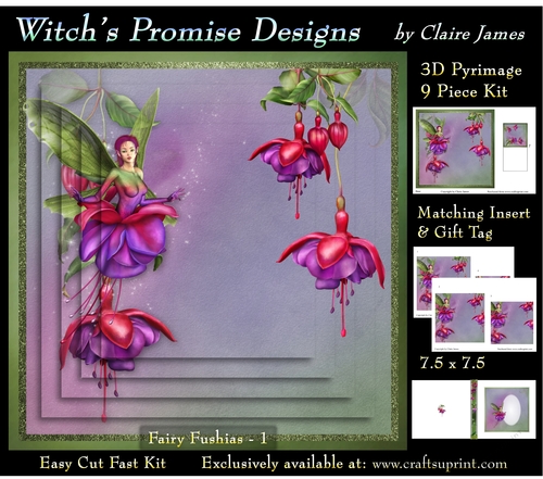 Magical Fuchsia Fairy 1 - 3D Pyramid kit + Insert & Gift Tag