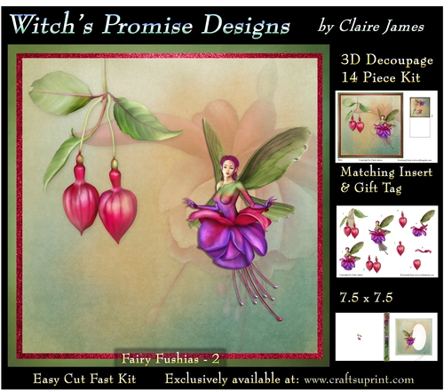 Magical Fuchsia Fairy 2 - 3D Decoupage kit + Insert & Gift Tag