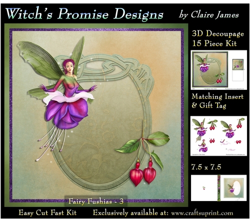 Magical Fuchsia Fairy 3 - 3D Decoupage kit + Insert & Gift Tag