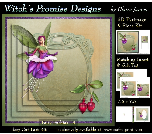 Magical Fuchsia Fairy 3 - 3D Pyramid kit + Insert & Gift Tag