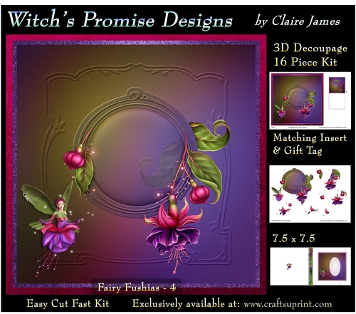 Magical Fuchsia Fairy 4 - 3D Decoupage kit + Insert & Gift Tag