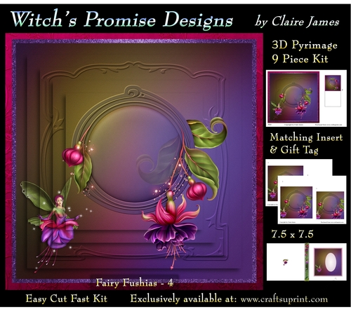 Magical Fuchsia Fairy 4 - 3D Pyramid kit + Insert & Gift Tag