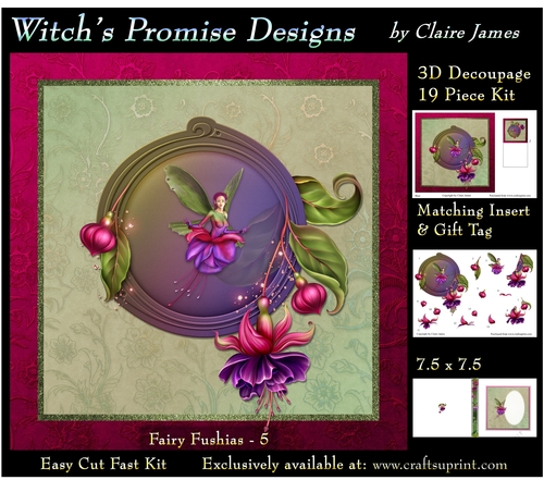 Magical Fuchsia Fairy 5 - 3D Decoupage kit + Insert & Gift Tag