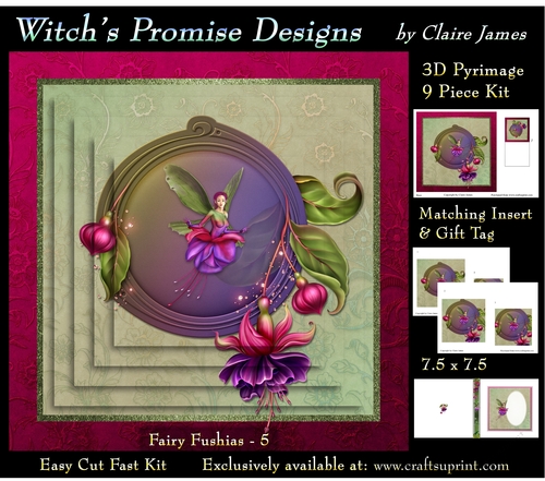 Magical Fuchsia Fairy 5 - 3D Pyramid kit + Insert & Gift Tag