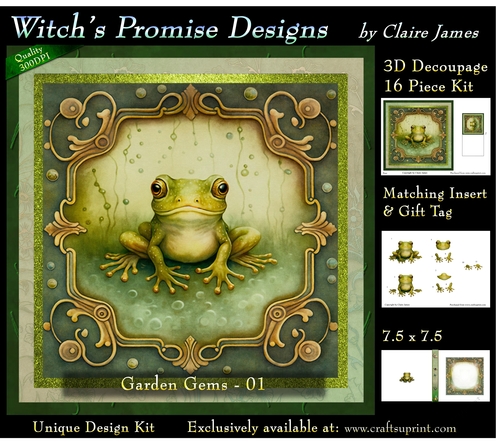 Garden Gems 1 Frog - 3D Decoupage kit + Insert & Gift Tag