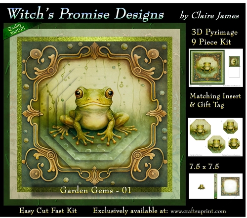 Garden Gems 1 Frog - 3D Pyramid kit + Insert & Gift Tag