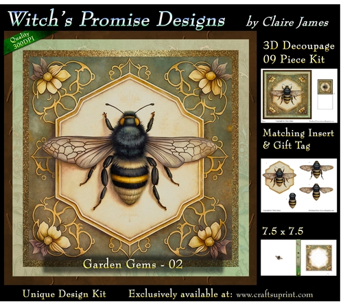 Garden Gems 2 Bee - 3D Decoupage kit + Insert & Gift Tag