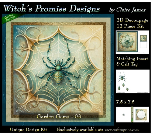 Garden Gems 3 Spider - 3D Decoupage kit + Insert & Gift Tag