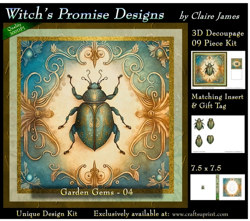 Garden Gems 4 Beetle - 3D Decoupage kit + Insert & Gift Tag