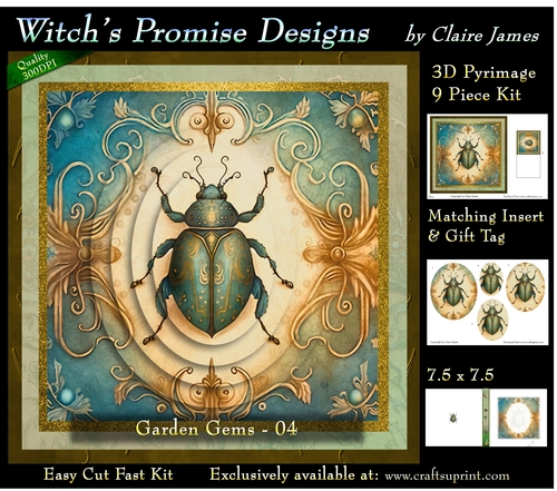 Garden Gems 4  Beetle - 3D Pyramid kit + Insert & Gift Tag