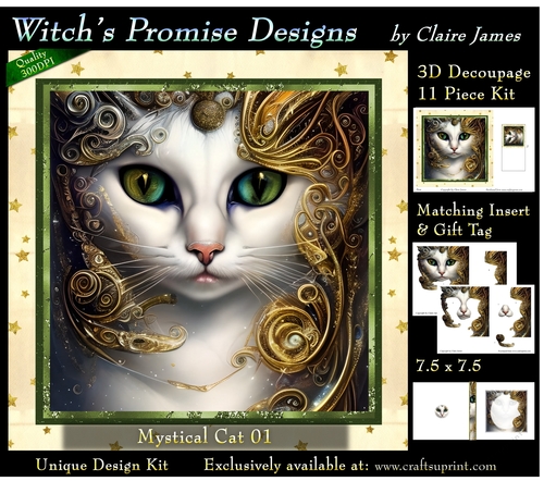 Fantasy Cat 01 (Light) - 3D Decoupage kit + Insert & Gift Tag
