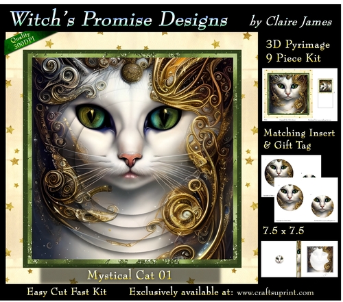 Fantasy Cat 01 (Light) - 3D Pyramid kit + Insert & Gift Tag