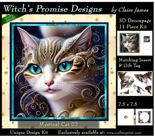 Fantasy Cat 02 (Light) - 3D Decoupage kit + Insert & Gift Tag