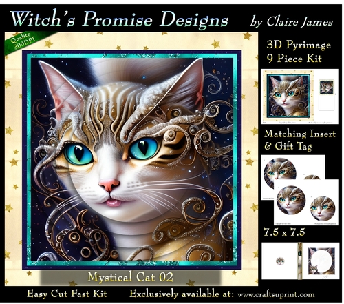 Fantasy Cat 02 (Light) - 3D Pyramid kit + Insert & Gift Tag