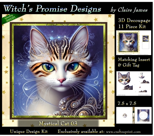 Fantasy Cat 03 (Light) - 3D Decoupage kit + Insert & Gift Tag