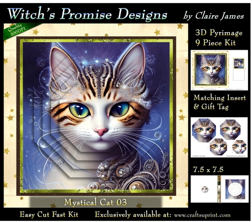 Fantasy Cat 03 (Light) - 3D Pyramid kit + Insert & Gift Tag