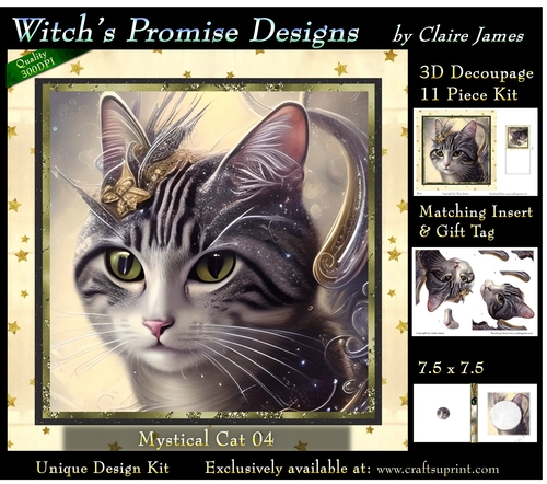 Fantasy Cat 04 (Light) - 3D Decoupage kit + Insert & Gift Tag