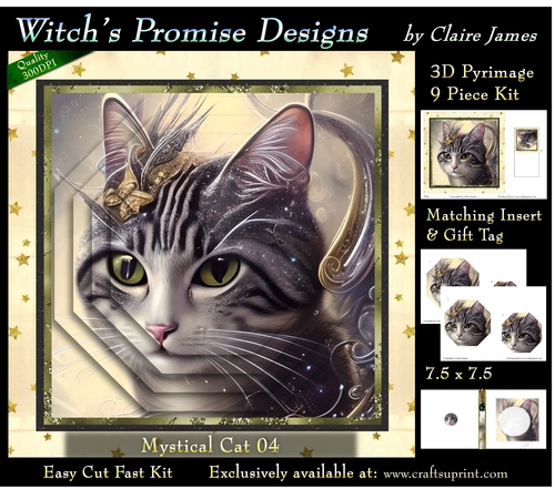 Fantasy Cat 04 (Light) - 3D Pyramid kit + Insert & Gift Tag