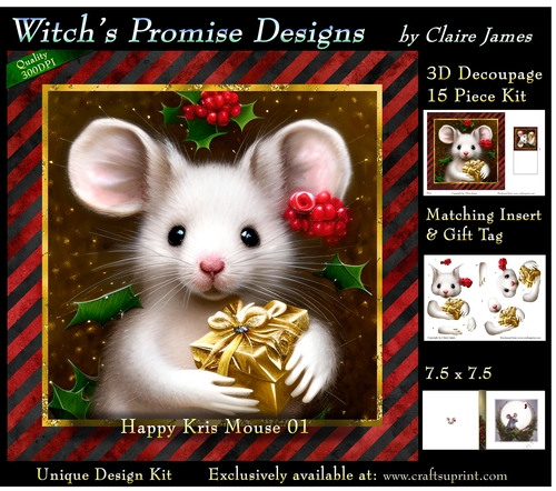 Happy Kris Mouse 01 - 3D Decoupage kit + Insert & Gift Tag
