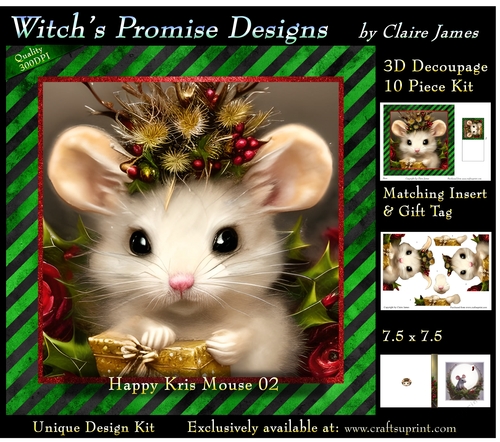 Happy Kris Mouse 02 - 3D Decoupage kit + Insert & Gift Tag