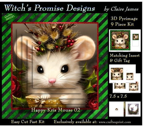Happy Kris Mouse 02 - 3D Pyramid kit + Insert & Gift Tag