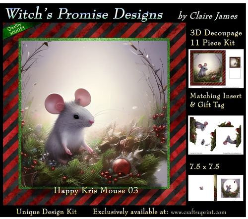 Happy Kris Mouse 03 - 3D Decoupage kit + Insert & Gift Tag