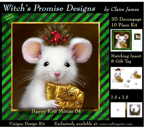 Happy Kris Mouse 04 - 3D Decoupage kit + Insert & Gift Tag