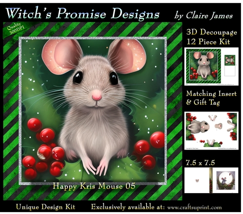 Happy Kris Mouse 05 - 3D Decoupage kit + Insert & Gift Tag