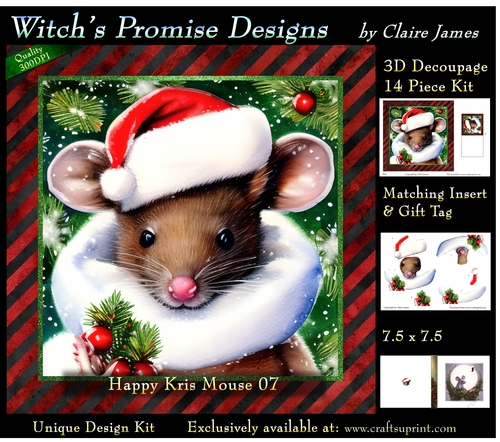 Happy Kris Mouse 07 - 3D Decoupage kit + Insert & Gift Tag