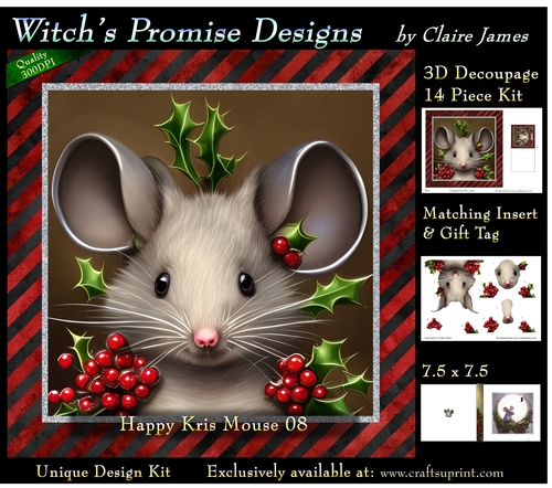 Happy Kris Mouse 08 - 3D Decoupage kit + Insert & Gift Tag