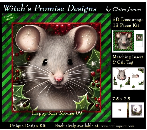 Happy Kris Mouse 09 - 3D Decoupage kit + Insert & Gift Tag