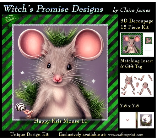 Happy Kris Mouse 10 - 3D Decoupage kit + Insert & Gift Tag