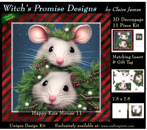 Happy Kris Mouse 11 - 3D Decoupage kit + Insert & Gift Tag
