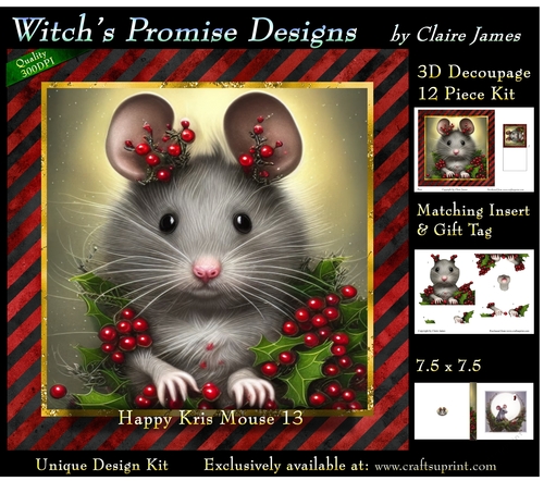 Happy Kris Mouse 13 - 3D Decoupage kit + Insert & Gift Tag