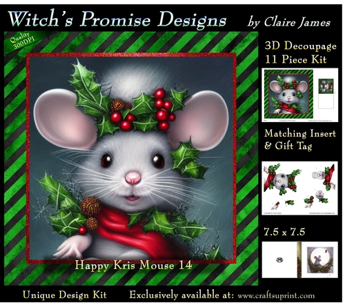 Happy Kris Mouse 14 - 3D Decoupage kit + Insert & Gift Tag