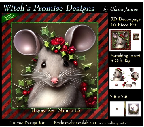 Happy Kris Mouse 15 - 3D Decoupage kit + Insert & Gift Tag