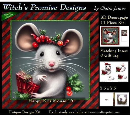 Happy Kris Mouse 16 - 3D Decoupage kit + Insert & Gift Tag