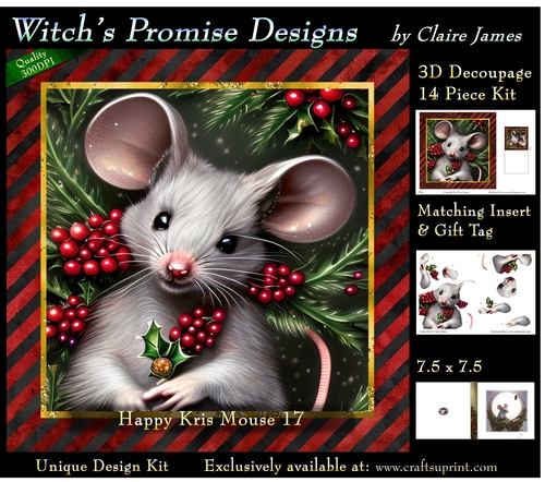 Happy Kris Mouse 17 - 3D Decoupage kit + Insert & Gift Tag