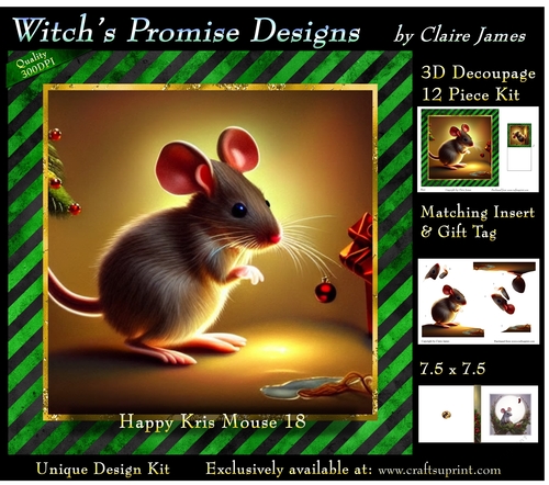 Happy Kris Mouse 18 - 3D Decoupage kit + Insert & Gift Tag