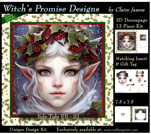 Yule Tide Elf 1 - 3D Decoupage kit + Insert & Gift Tag