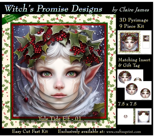Yule Tide Elf 1 - 3D Pyramid kit + Insert & Gift Tag
