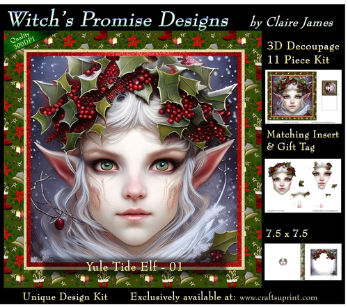 Yule Tide Elf 1 (Dark) - 3D Decoupage kit + Insert & Gift Tag