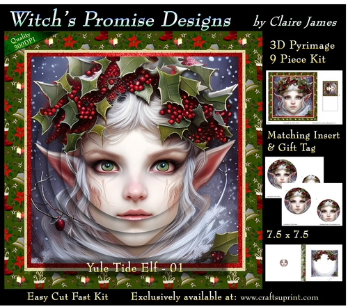 Yule Tide Elf 1 (Dark) - 3D Pyramid kit + Insert & Gift Tag
