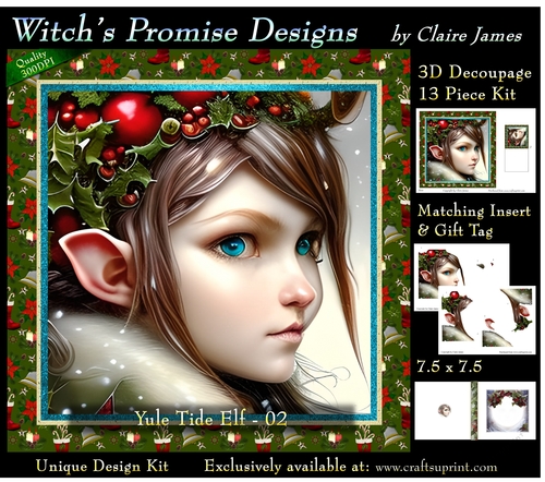 Yule Tide Elf 2 (Dark) - 3D Decoupage kit + Insert & Gift Tag